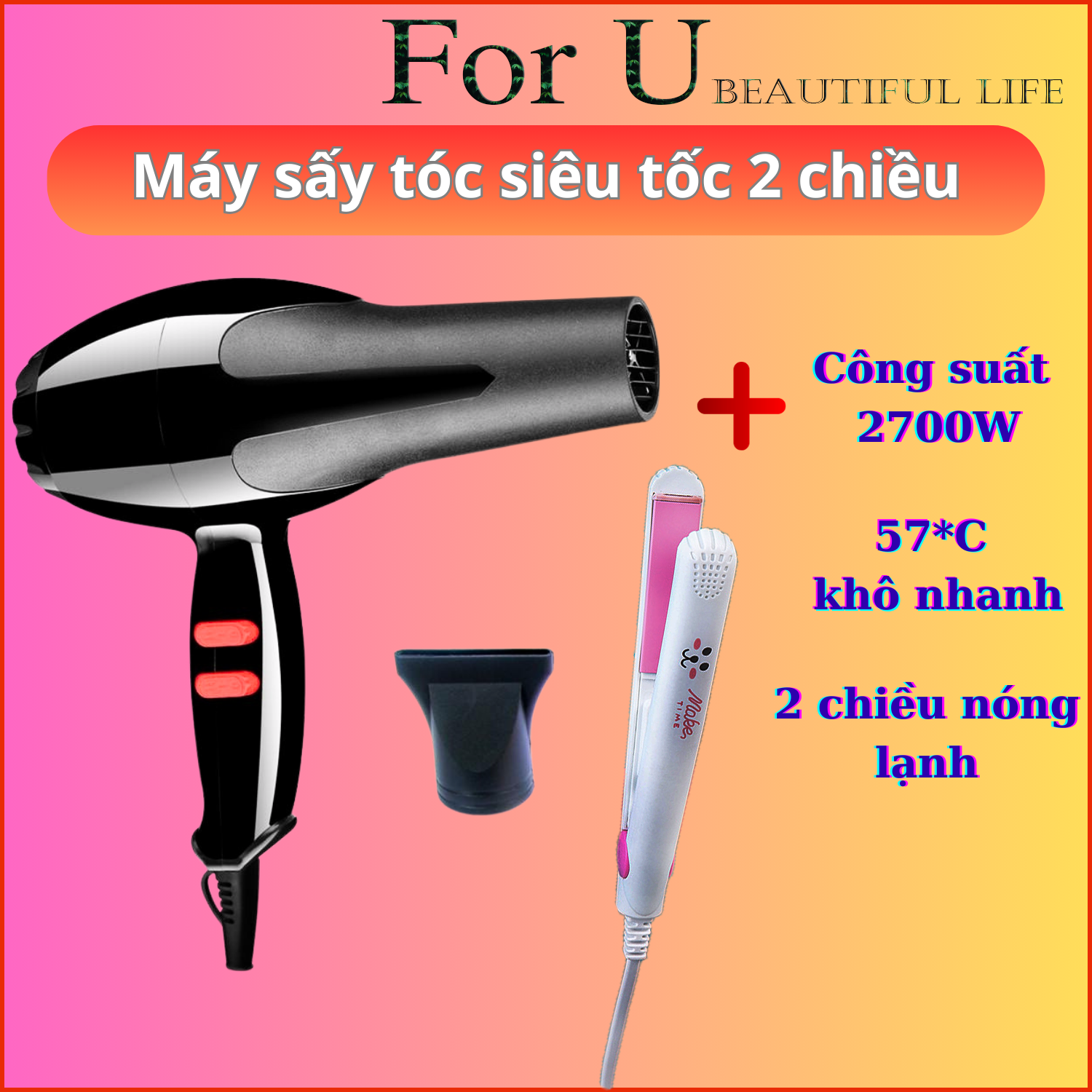 Máy sấy tóc 2 chiều nóng lạnh, máy sấy tóc mini siêu tốc 2700w tóc khô nhanh hơn, 3 chế độ sấy, tạo kiểu chăm sóc tóc dễ dàng hơn, bảo hành 6 tháng