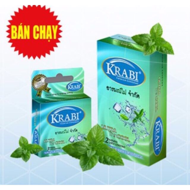 Bao cao su krabi siêu mỏng hương bạc hà 1 hộp 3 chiếc