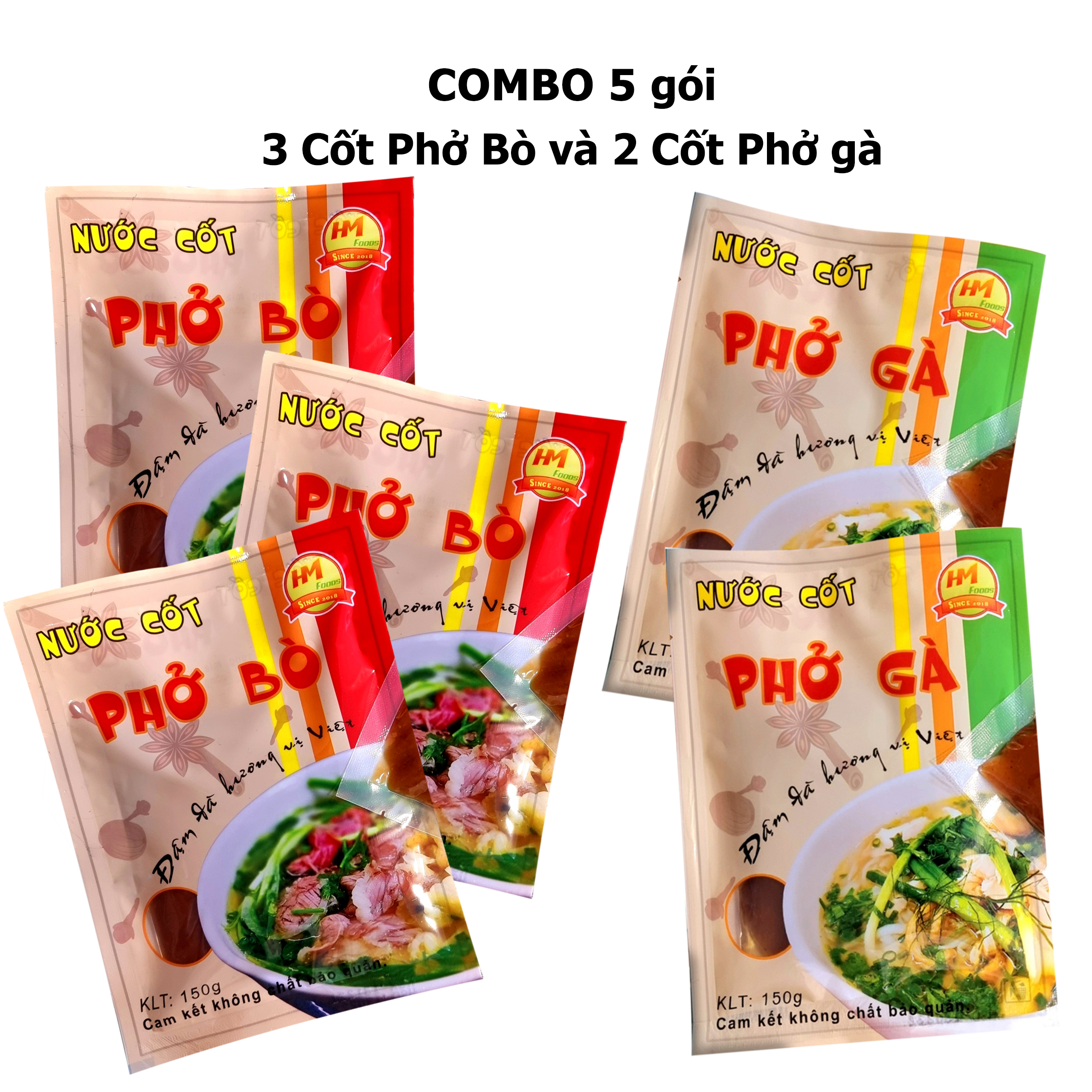 Set 5 gói nước cốt - cốt phở bò, cốt phở gà, An Toàn Tiện lợi