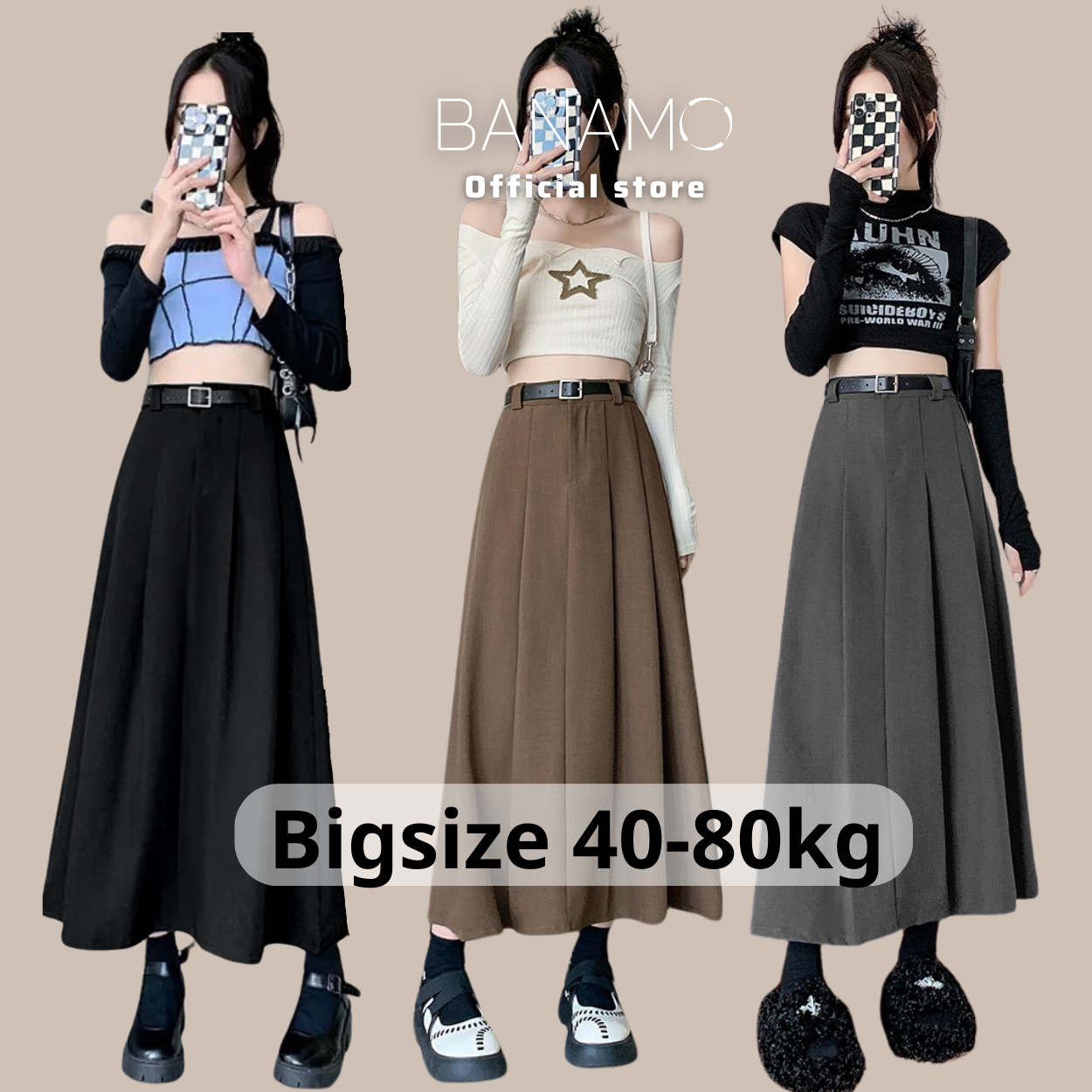 Chân váy nữ BIGSIZE Banamo Fashion chân váy xếp ly dáng dài cạp cao 531