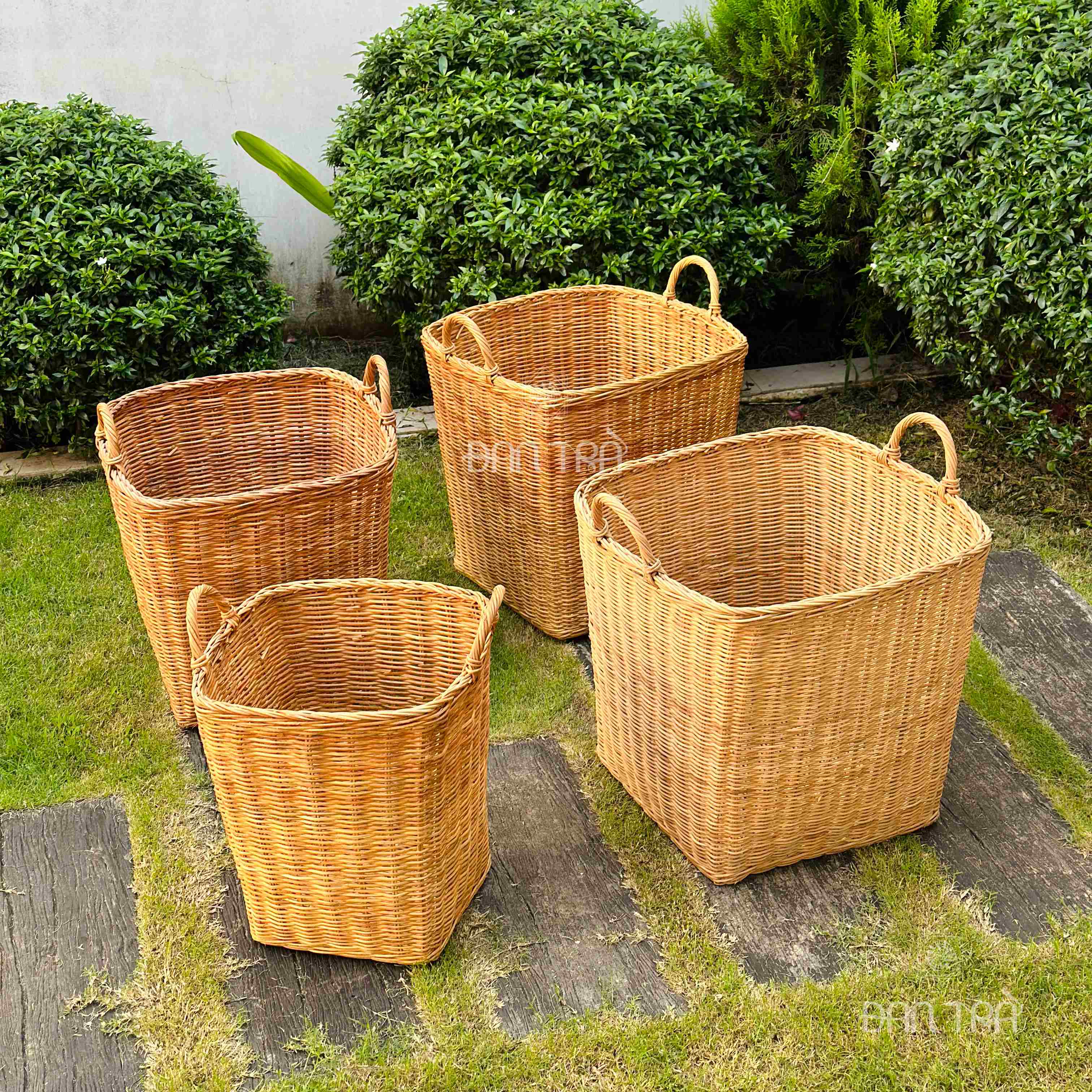 Sọt mây giỏ vuông - sọt mây tre - sọt mây tre đan - sọt mây đựng quần áo đan trà - nội thất mây tre đan