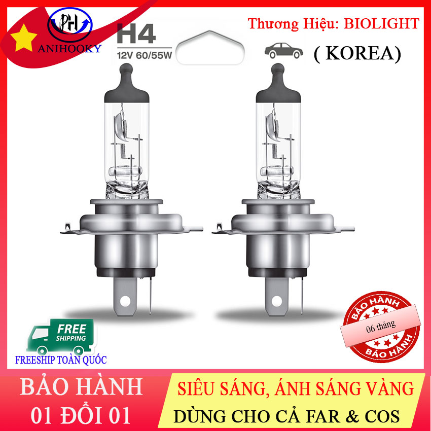 [ siêu sáng,không chóa ] BÓNG ĐÈN HALOGEN H4 12V 60/ 55W BIO LIGHT| ánh sáng vàng - chuẩn hàng KOREA - bền | đèn led h4, bóng đèn led h4, đèn h4,bóng đèn h4 55W, bóng đèn h4 12v60/55w,đèn led ô tô h4, bóng h4 đức(giá 1 cái) - H4