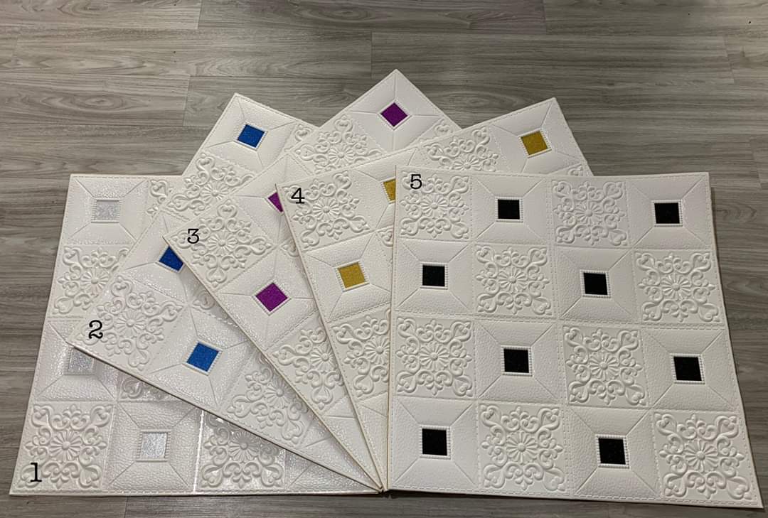 xốp dán tường giả da đính nhũ 70x70cm