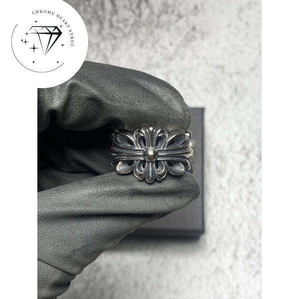 Nhẫn Unisex Chrome Floral Heart Double bạc fullbox cao câp.