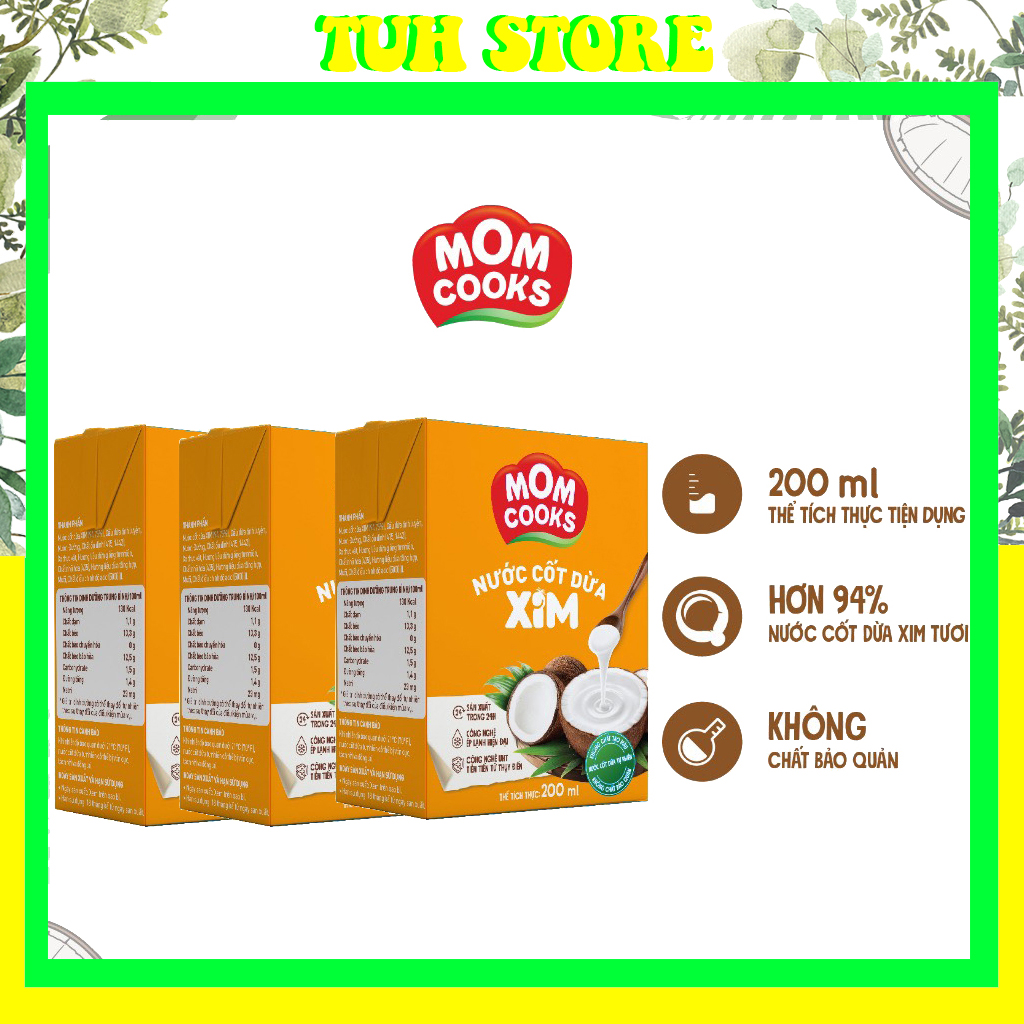 3 Hộp Nước Cốt Dừa Tươi Mom Cooks Cocoxim 200ml-TUH