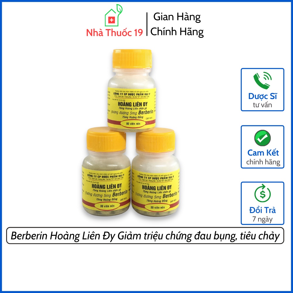 Berberin Hoàng Liên ĐY Giảm triệu chứng rối loạn tiêu hoá, đau bụng, tiêu chảy ( Lọ 80 Viên )