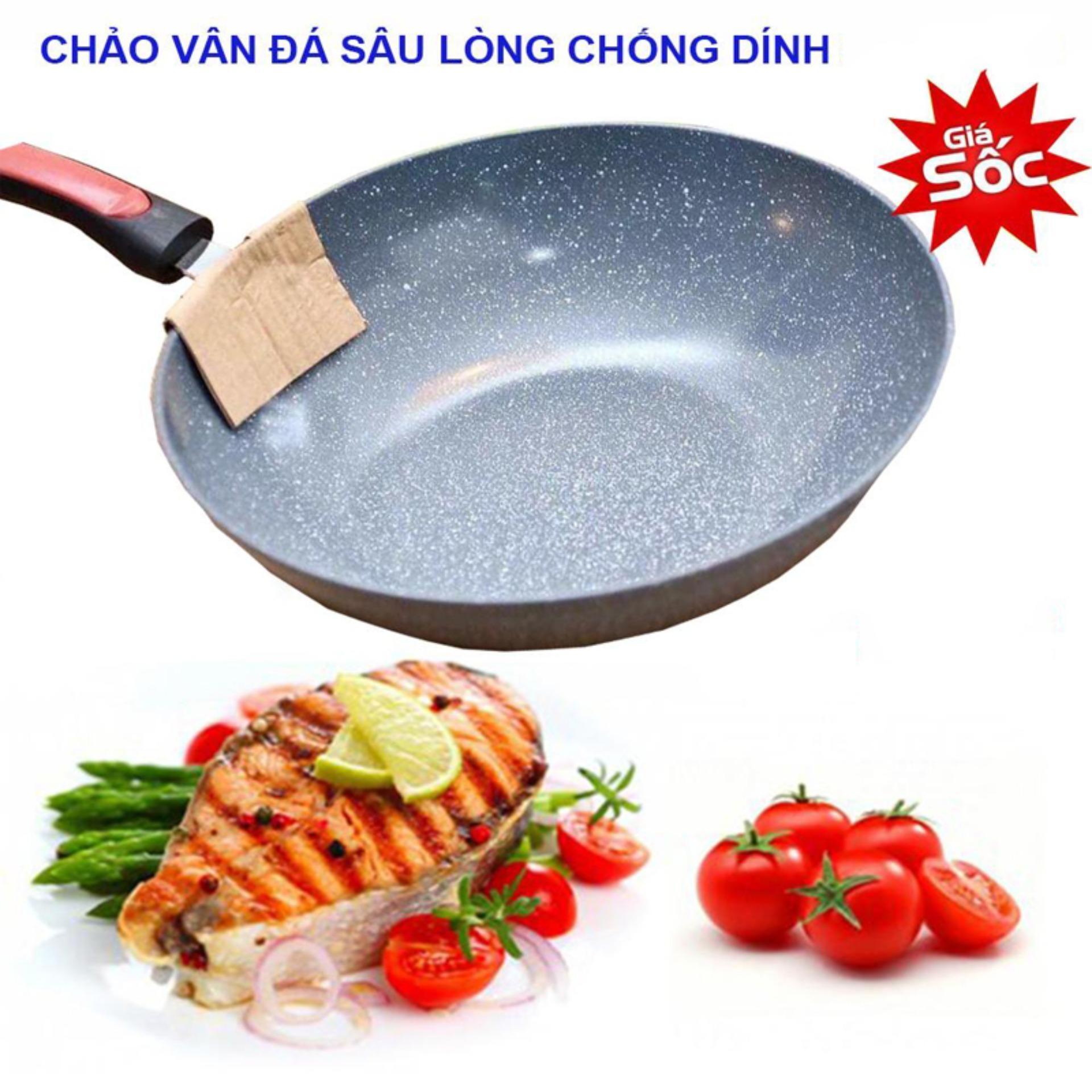 Chảo đá chống dính sâu lòng - Chảo Vân Đá Sâu Lòng Ceramic 32cm – Dùng được tất cả các loại bếp ga, bếp từ, bếp hồng ngoại - Tráng lớp mặt đá ceramic nên đun, xào không lo bị bong tróc hay dính – Bảo hành 1 đổi 1