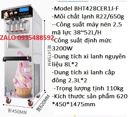 Máy làm kem goshen 3 hương vị ,thiết kế mới máy làm kem mềm -hàng cao cấp loại 1-dung tích lớn 8l*2-trục kem inox 100%