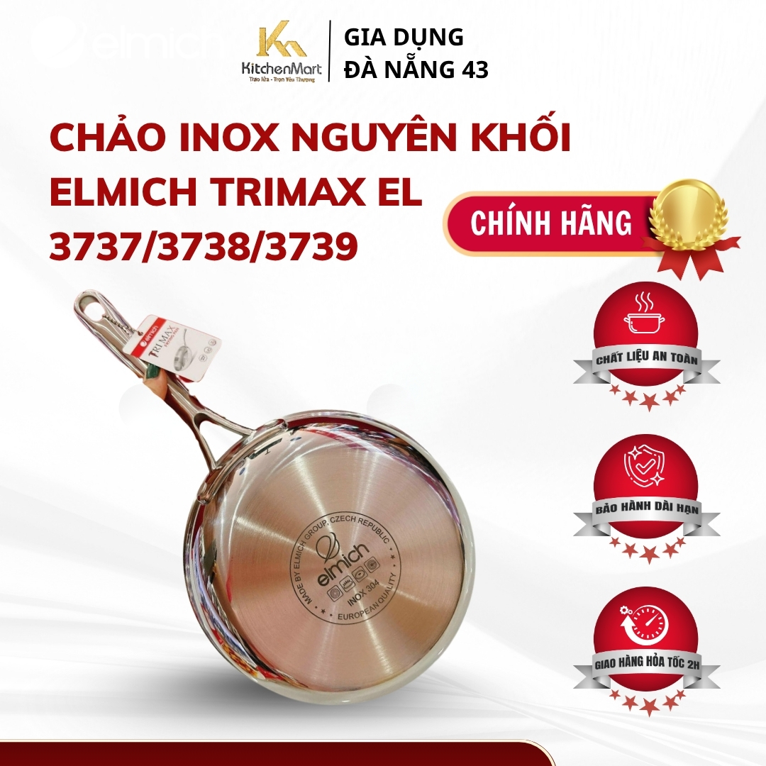 Chảo inox nguyên khối Elmich Trimax EL 3737/3738/3739 Max size 20, 24, 26cm