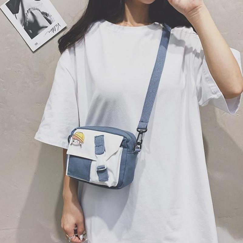 [HCM] Túi Đeo Chéo Vải Thời Trang Nhật Bản Sành Điệu Cho Nữ (Kèm Sticker Ghim Pé Gái như hình)