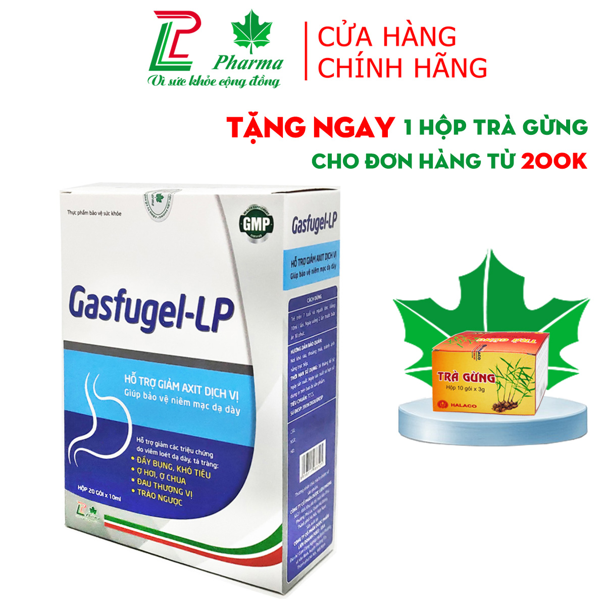 Gel giảm đau dạ dày Gasfugel LP  - giúp giảm ợ hơi, đầy bụng, trào ngược thực quản hiệu quả - Hộp 20 gói