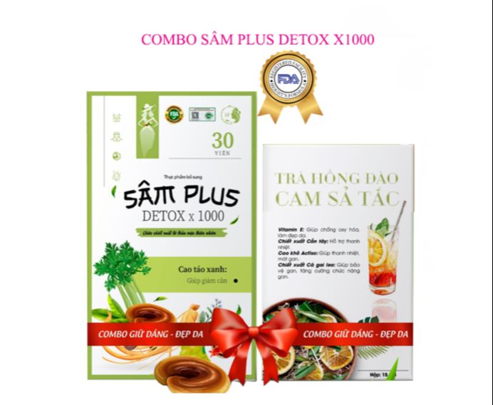 Kẹo giảm cân Sâm Plus Detox X 1000 tặng kèm trà hồng đào cam sả tắc tɾị giá 200k