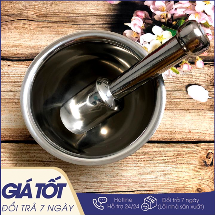 Bộ Cối chày Inox 304- Chày cối inox sáng bóng bền đẹp - Chày giã nghiền thực phẩm tỏi tiêu ĐA NĂNG