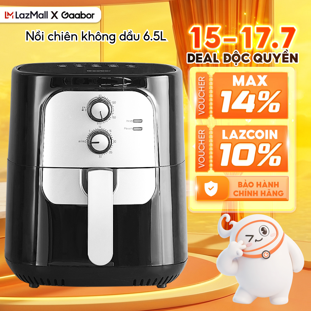 [PHIÊN BẢN GIỚI HẠN] Nồi chiên không dầu 6.5L Gaabor AF-65M01A dung tích lớn công suất 1400W màu đen bạc - Bảo hành 12 tháng 1 đổi 1