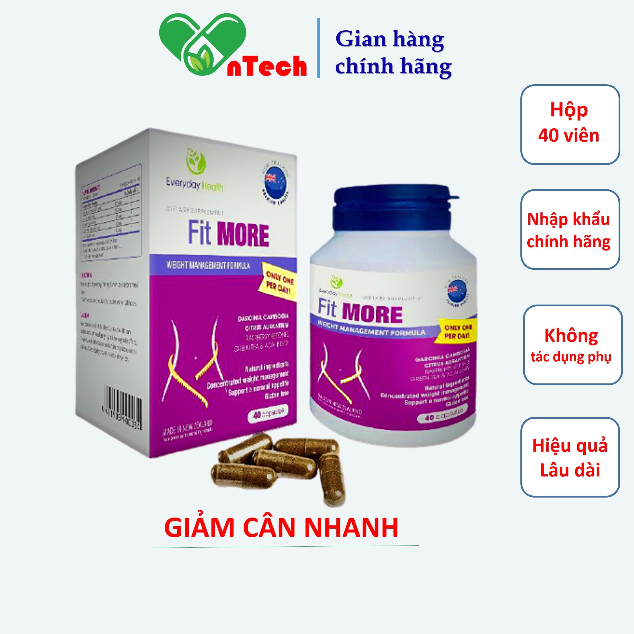 Viên uống hỗ trợ Giảm cân nhanh FIT MORE nhập khẩu Châu Âu giảm cân an toàn giảm cân hiệu quả 01 liệu trình