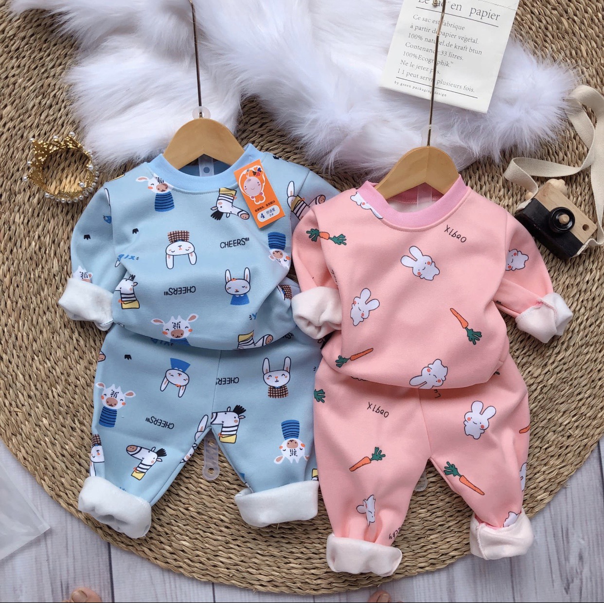 [HÀNG ĐẸP LOẠI 1] Bộ Nỉ bông chui đầu họa tiết đáng yêu cho bé trai, bé gái SaBo; Đồ bộ nỉ lót lông siêu mềm mại ấm áp cho bé