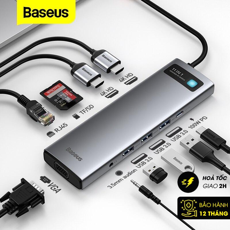 Hub chuyển đa năng Baseus Metal Gleam Series Multifunctional Docking Station ( Type-C to HDMI/ USB3.0/ LAN / SD Card Reader/ Type C PD 100W, Multifunctional HUB)