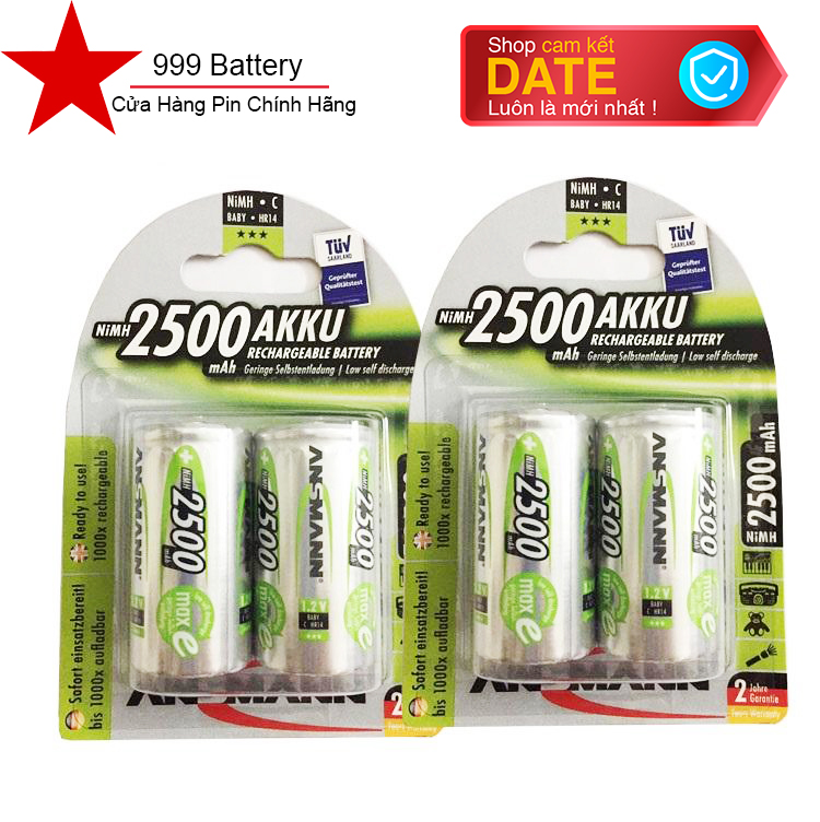 Combo 2 vỉ pin sạc trung C Ansmann 2500mah chính hãng
