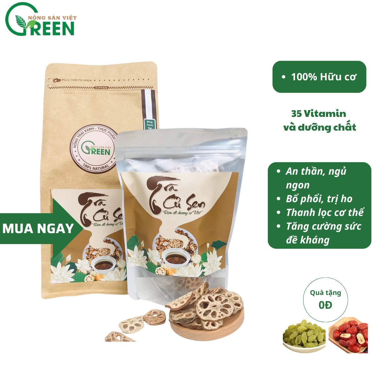 Trà củ sen nguyên chất thương hiệu VitGreen từ trà củ sen Hương nông sản sạch hữu cơ Việt Nam sao vàng, hạ thổ