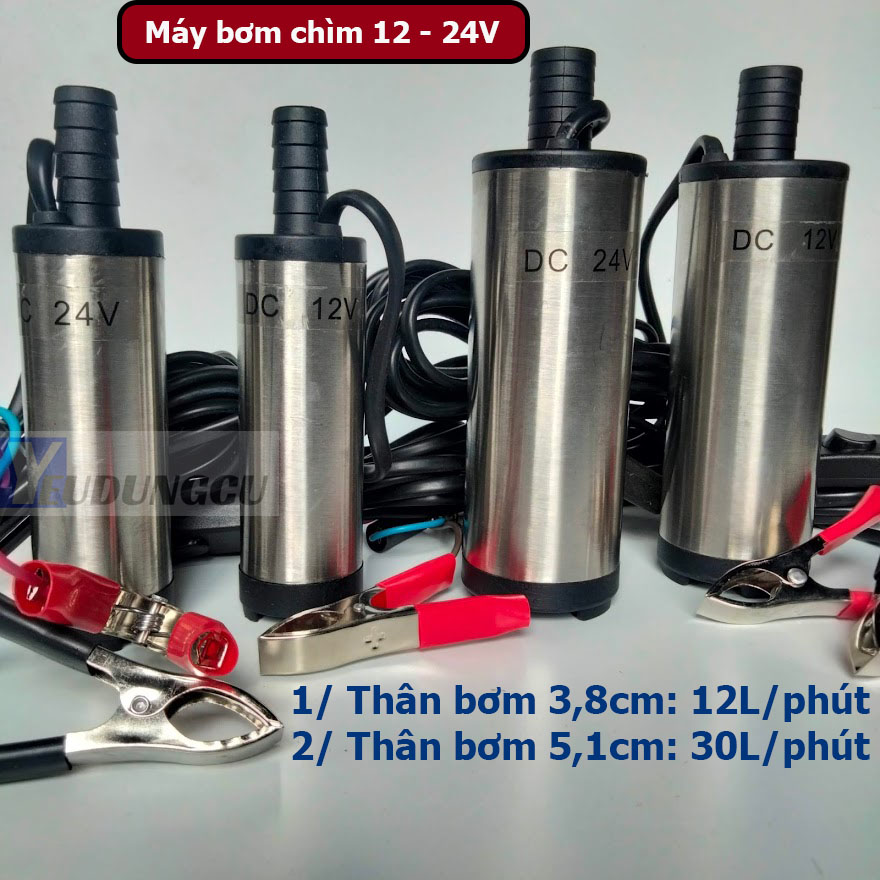 Máy bơm chìm mini 12V - 24V bơm dầu, nước, nhớt nhiên liệu