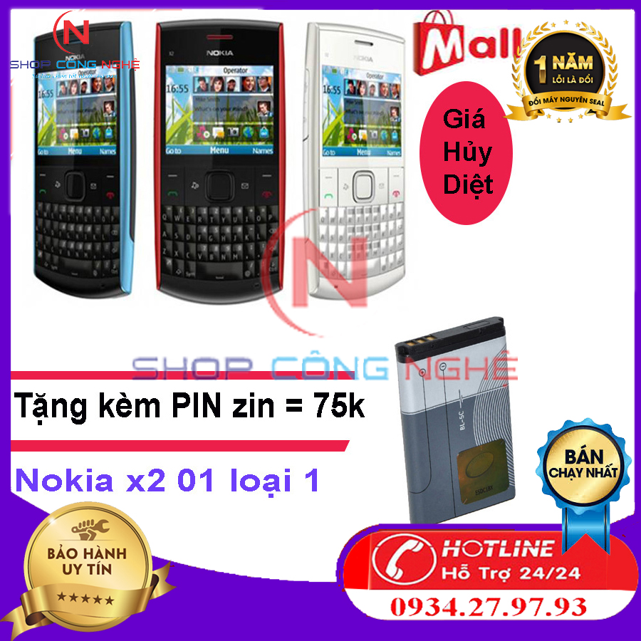 Điện thoại Nokia X2-01 bàn phím Qwerty chính hãng, bảo hành 12 tháng