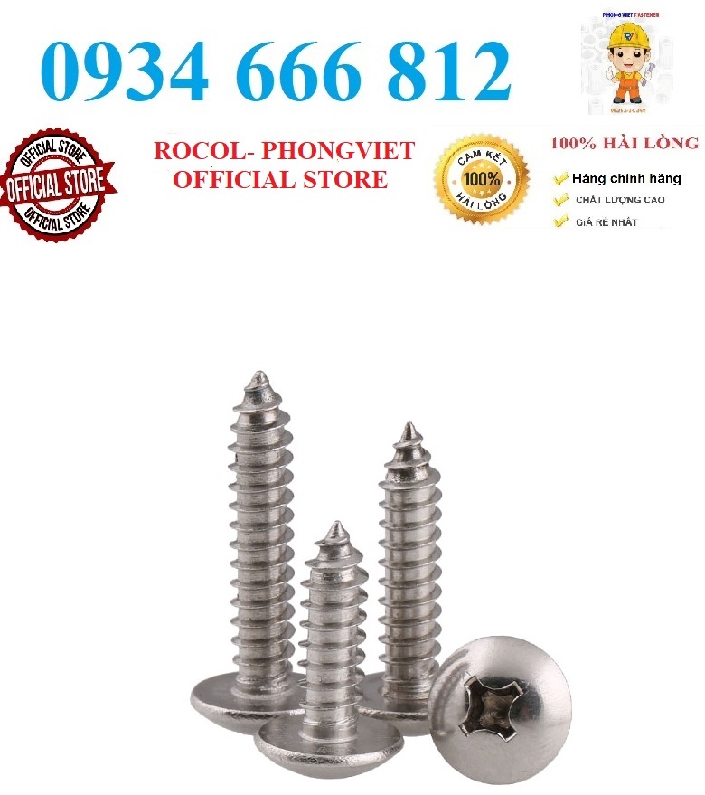 Set 50 cái vít gỗ đầu dù m4 inox201 m4,m5