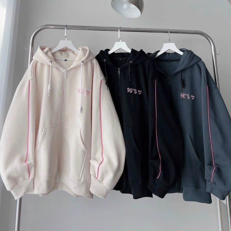 HOÀN TIỀN 15% - Áo khoác hoodie dây kéo form rộng nam nữ chất nỉ ngoại Thêu 90s Áo khoác hoodie zip form rộng nam nữ chất nỉ ngoại TP33