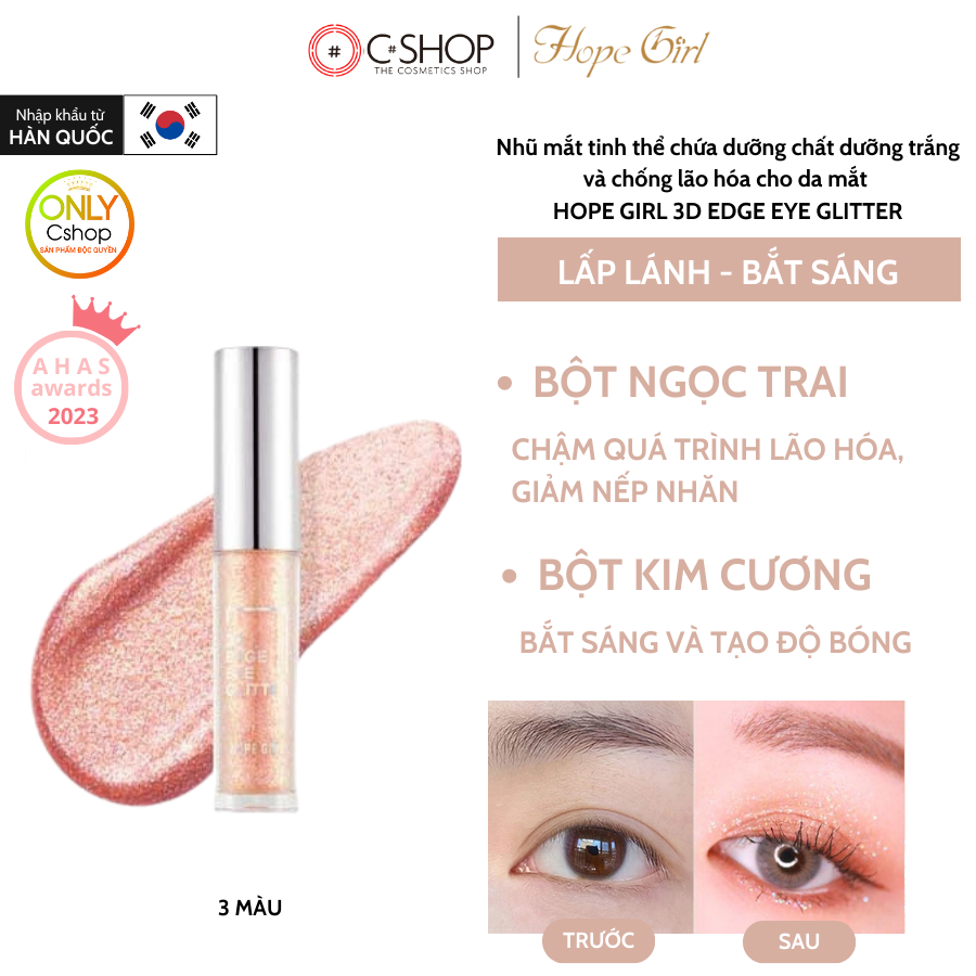 [HCM]Nhũ mắt tinh thể chứa dưỡng chất dưỡng trắng và chống lão hóa cho da mắt HOPE GIRL 3D EDGE EYE GLITTER