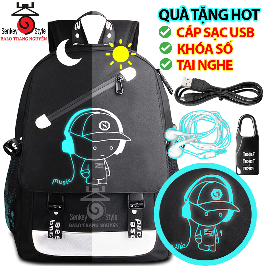 Balo nam nữ đi học dạ quang phát sáng SENKEY phong cách Nhật Bản, Cặp học sinh đi học HÓT 2022(Tặng kèm cáp sạc, khóa số chống trộm)