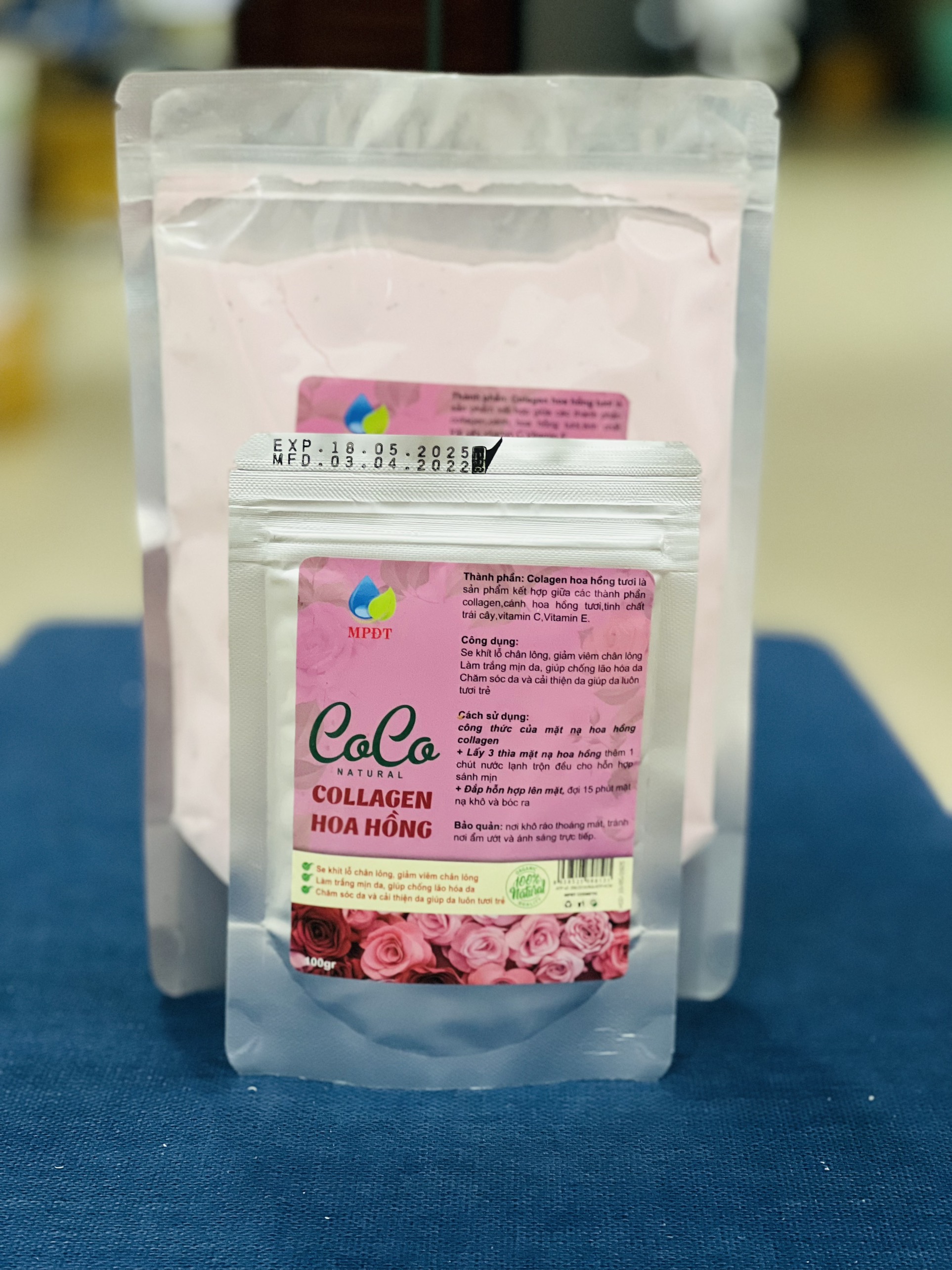 500gr Bột Đắp Mặt Nạ Collagen Tươi Hoa Hồng - Bột Đắp Mặt Nạ Collagen Cánh Hoa Hồng bổ sung collagen giảm lão hóa da