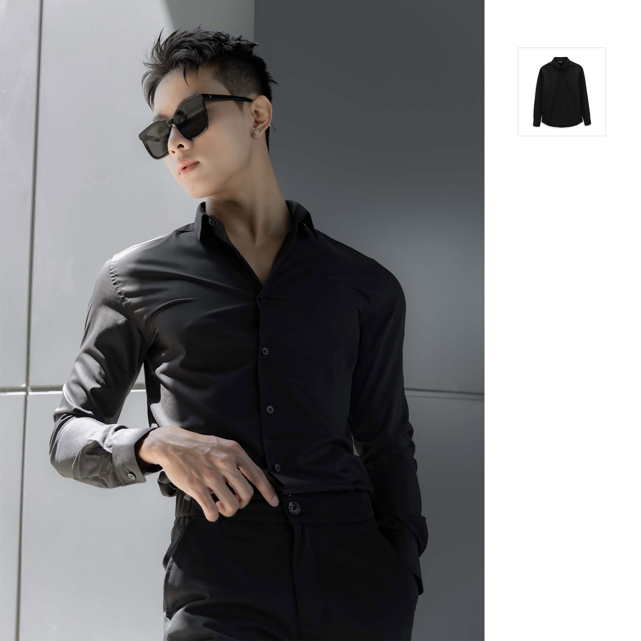 Áo sơ mi nam office standard black , chất vải cotton thoải mái , sm0017-01 ,somehow