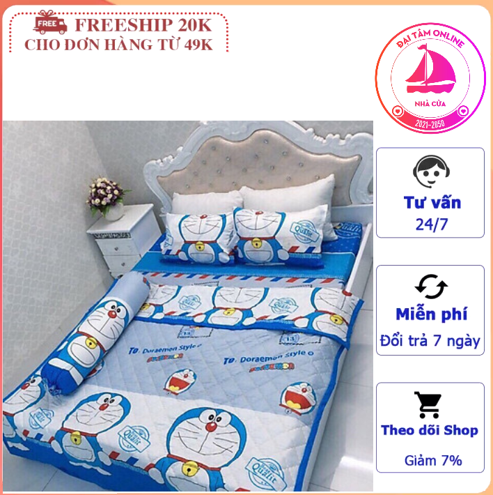 Trọn bộ ga gối combo 5 món không kèm chăn - đôremon thư - drap ra 5 món doremon siêu đẹp