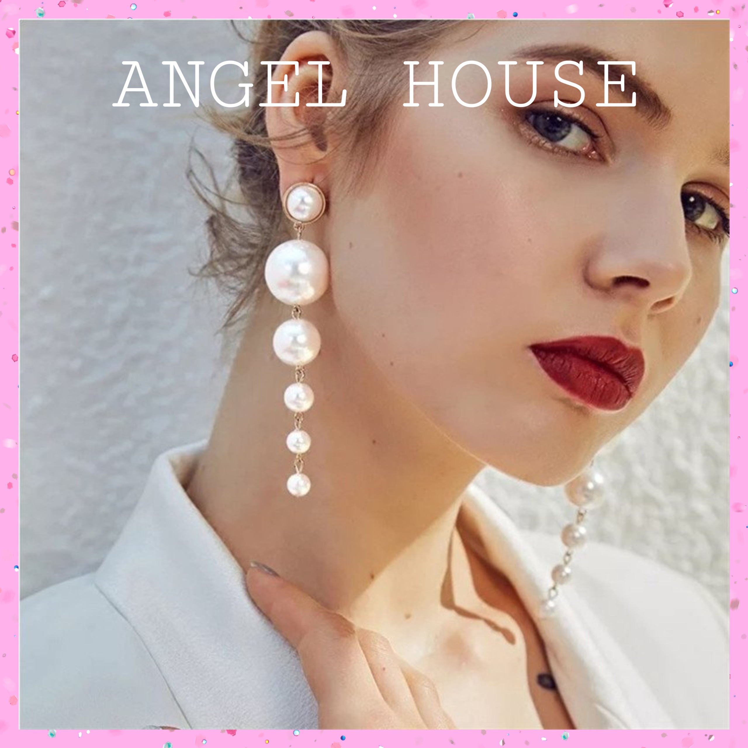 Bông tai đính hạt trai nhân tạo dáng dài angel.house