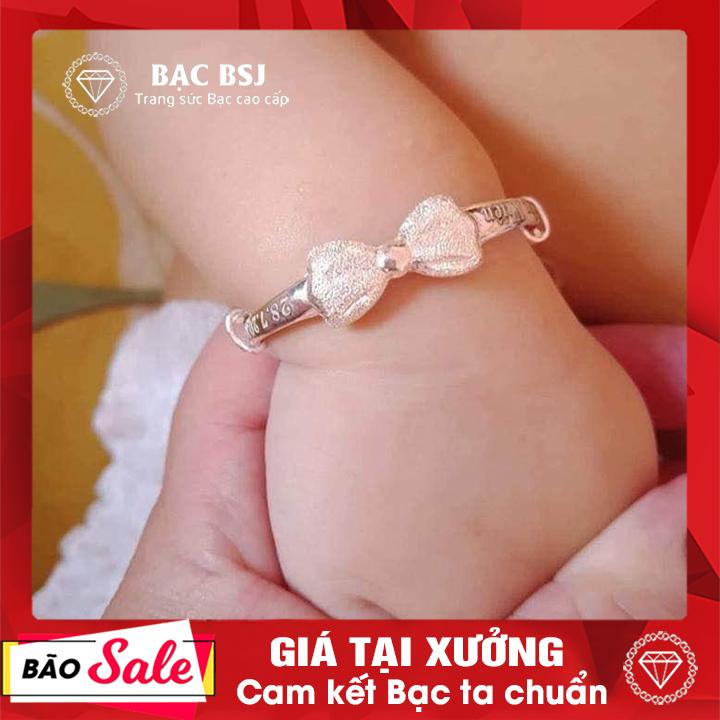 Lắc tay bạc hình nơ cho bé, Lắc nơ cho trẻ sơ sinh, lắc bạc cho bé sơ sinh, lắc bạc khắc tên cho bé, Bạc BSJ - LTB020