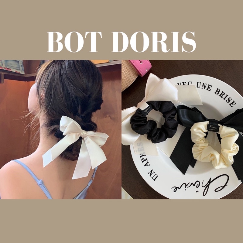 Cột tóc scrunchies lụa phối nơ bản to dễ thương kiểu Hàn Quốc, phụ kiện tóc Bot Doris