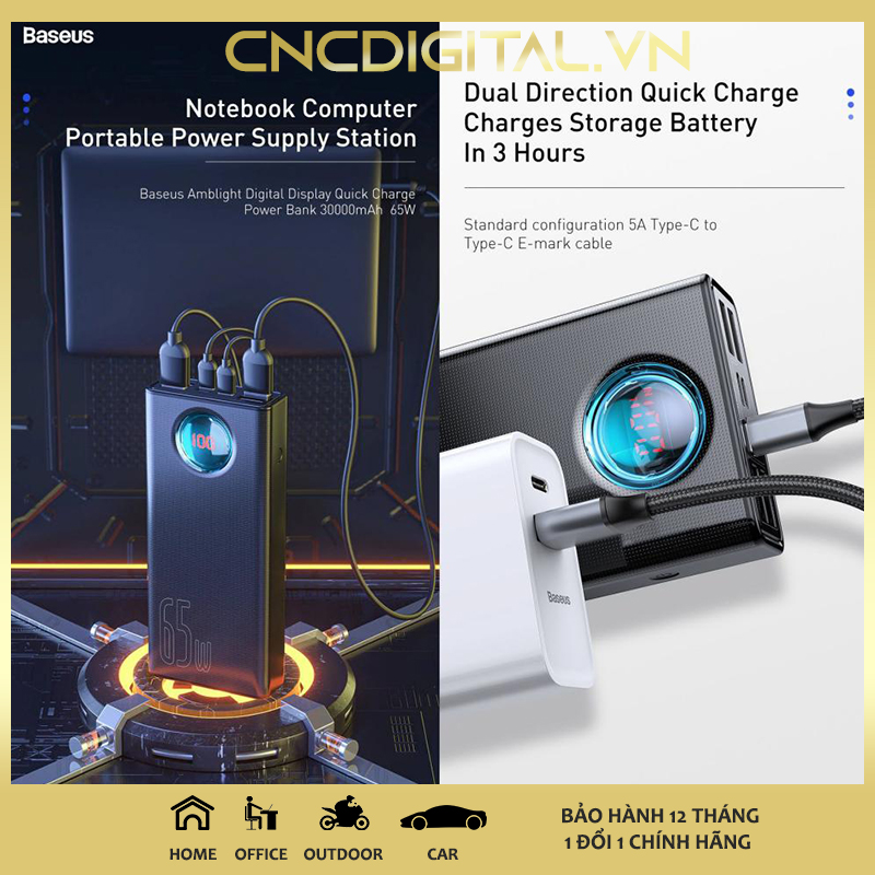 Pin Dự Phòng Baseus Amblight 30000mAh Công suất cao Sạc Nhanh PD/Type-C 3.0 Max 65W màn hình LED Mắt ngọc cực đẹp, sạc siêu tốc cho iPhone / iPad / Samsung / Xiaomi / Laptop / Macbook - Hàng Chính Hãng