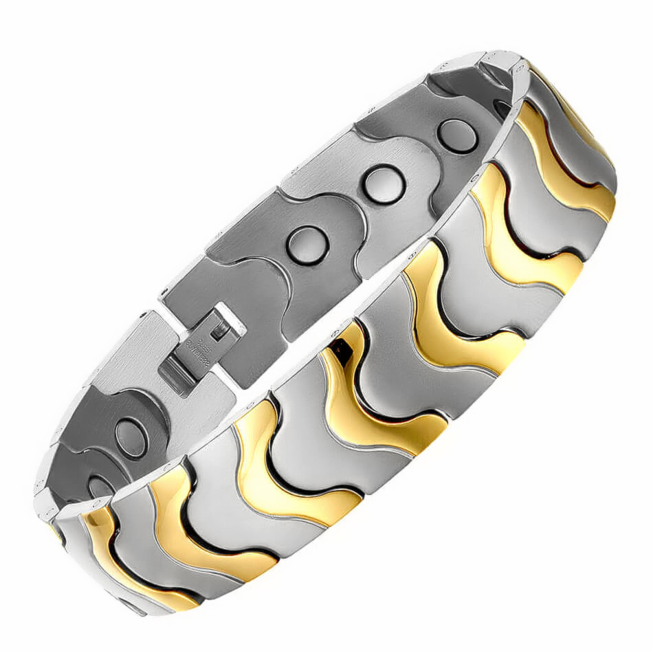 Lắc tay nam đẳng cấp kiểu sóng ngang - T135 (Vàng Trắng)