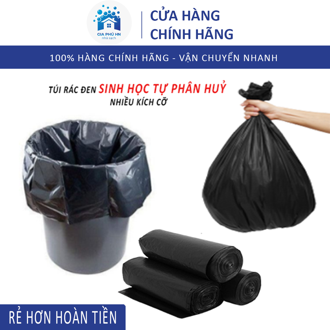 1KG Túi Đựng Rác, 3 Cuộn Loại Đại 65x75 cm, Túi Ni Lông  Đen Đựng Rác Tự Hủy Túi Đựng Rác Đen Sinh Học