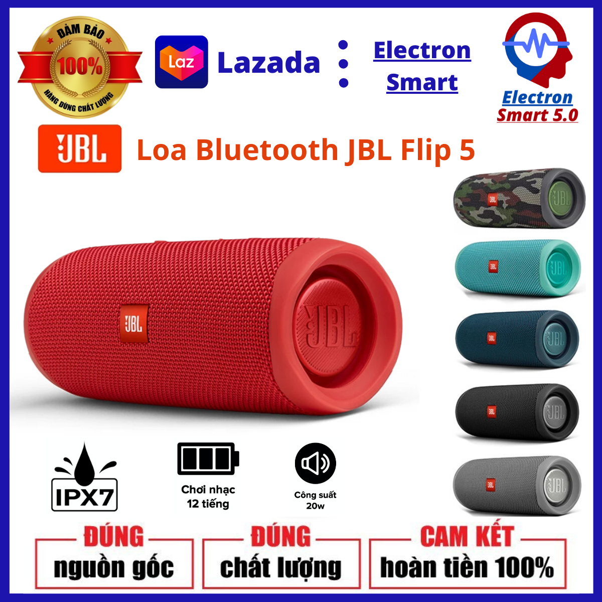 Loa bluetooth di động jbl flip 5 - loa bluetooth jbl flip 5 công suất lớn - loa di động bluetooth âm bass cực mạnh, dung lượng 4800mah, chơi nhạc đến 12h, chống nước ipx7 - bảo hành 12 tháng