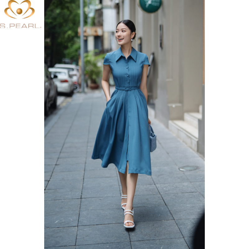 Đầm sơ mi nữ spearl thiết kế thắt đai, lịch sự trẻ trung - 23lf3b6896103