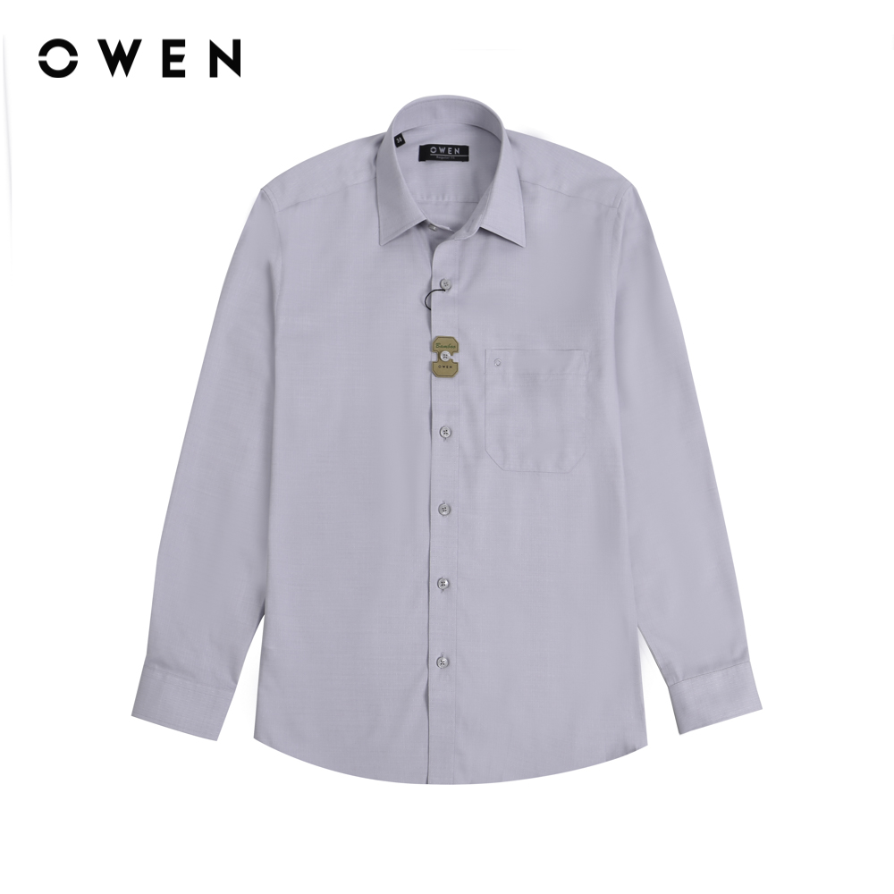 Owen - áo sơ mi dài tay ar220900dt slim fit nâu trắng bamboo