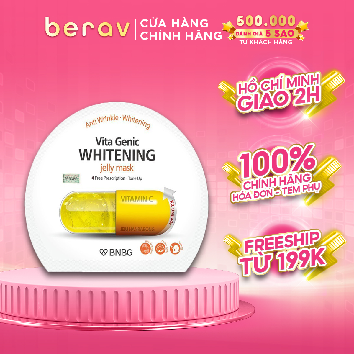 Hộp 10 Mặt Nạ Giấy BNBG WHITENING Dưỡng Da Trắng Sáng & Làm Đều Màu Da Vita Genic Jelly Mask (Vitamin C) 30ml