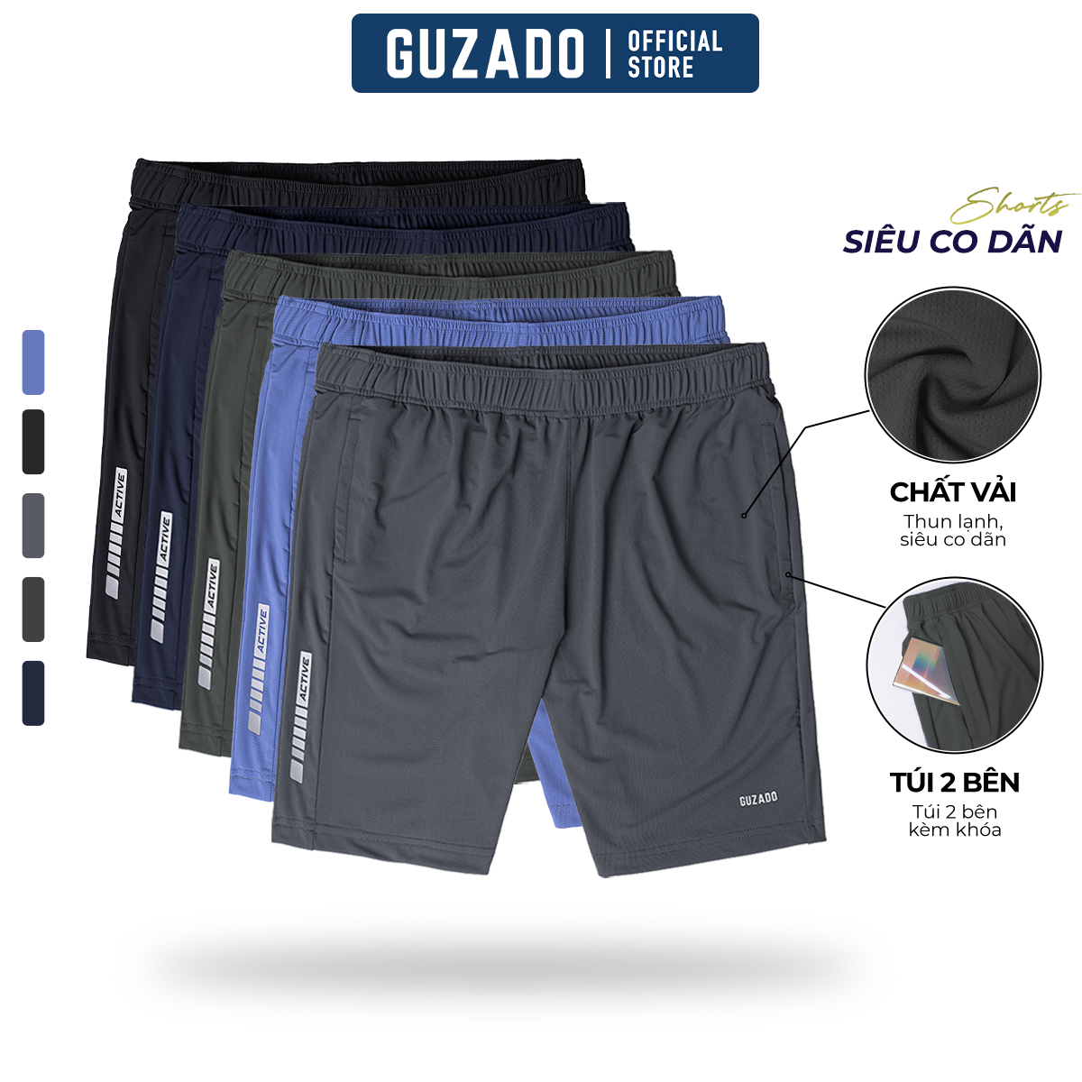 Quần Short Nam Cao Cấp GUZADO Chất Thun Lạnh Siêu Co Giãn, Không Nhăn Nhàu, Siêu Đẹp, Mềm Mịn, Thoải Mái Vận Động, Bảo Hành 3 Tháng GSR05