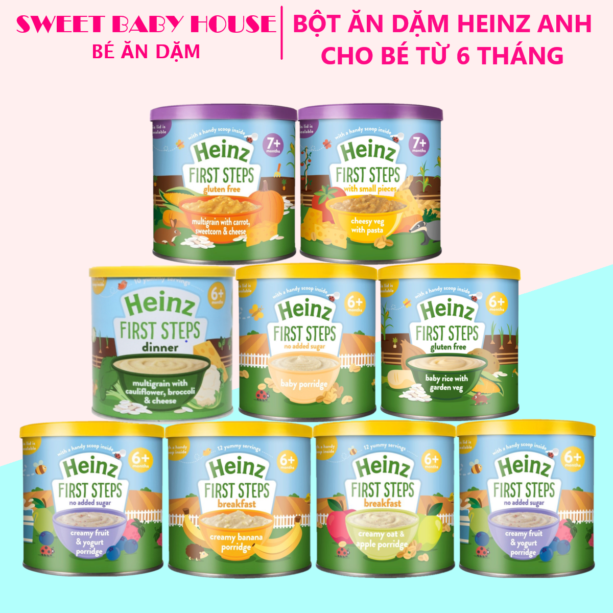 Bột ăn dặm heinz anh 200-240g cho bé 6 tháng. date 8/2022 - sweet baby house