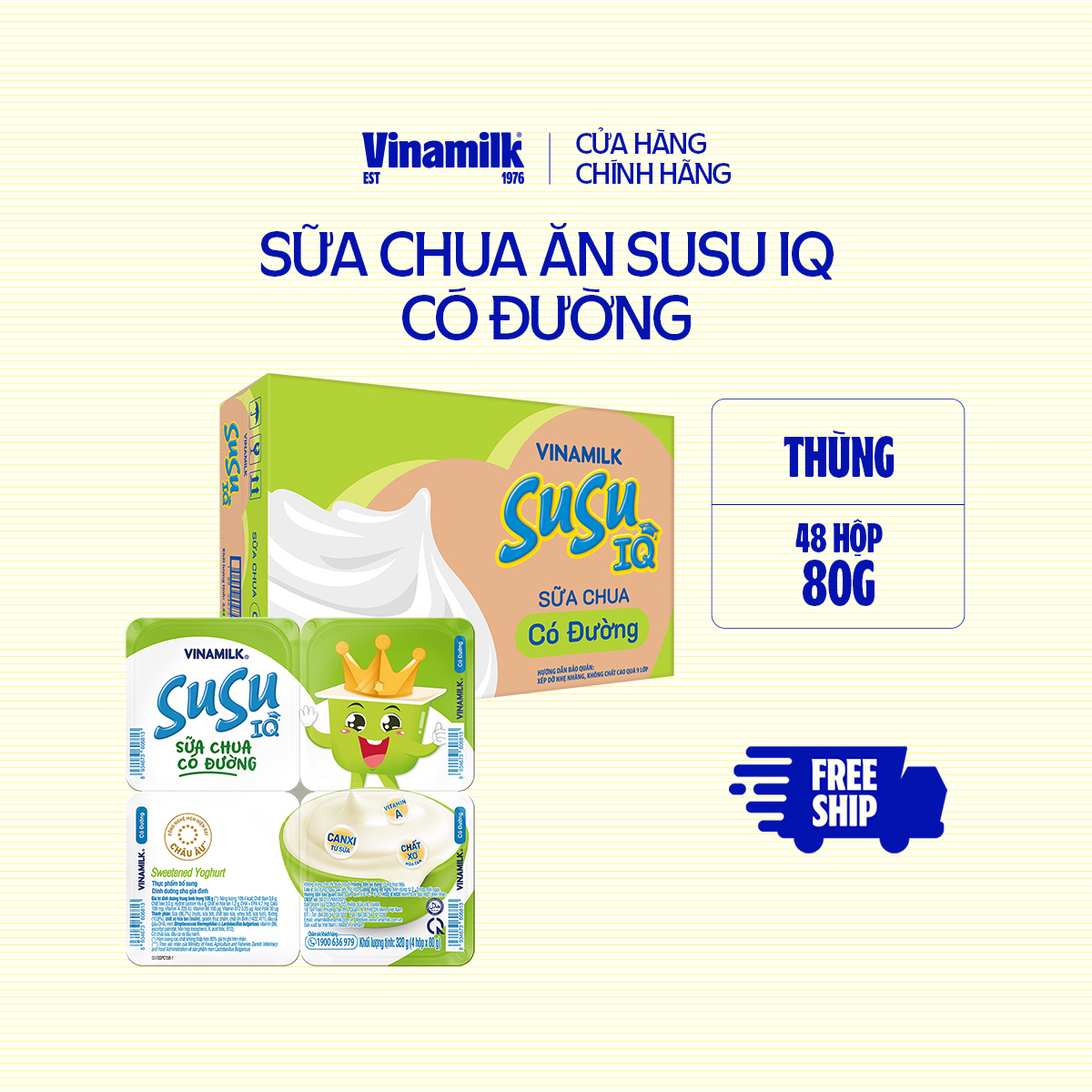 [CHỈ GIAO TRONG BÁN KÍNH 10KM] Thùng 48 hộp Sữa chua ăn SuSu IQ loại có đường hộp 80g