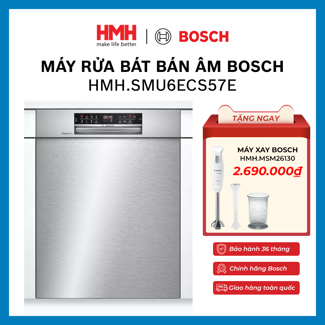  Máy Rửa Chén Bosch Bán Âm 14 Bộ HMH.SMU6ECS57E Series 6 Home Connect Chính Hãng - Bảo Hành 36 Tháng - Miễn Phí Vận Chuyển & Lắp Đặt 