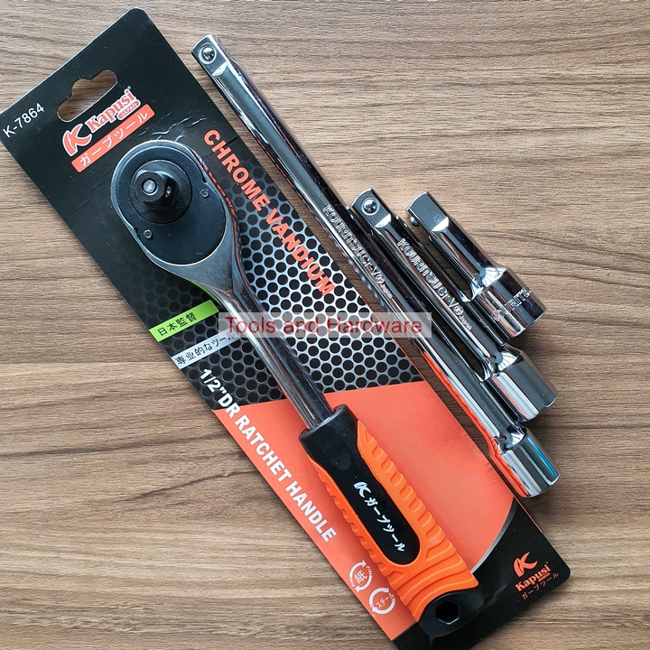 Bộ cần siết tự động đảo chiều hãng Kapusi Nhật Bản kèm 3 Tay nối dài khẩu hệ 1/2 inch hãng Kouritsu Nhật Bản, Bảo hành 12 tháng, Tay vặn tự động, Cần tuýp, Tay vặn khẩu đảo chiều, Cần tay lắc, tay lắc tự động