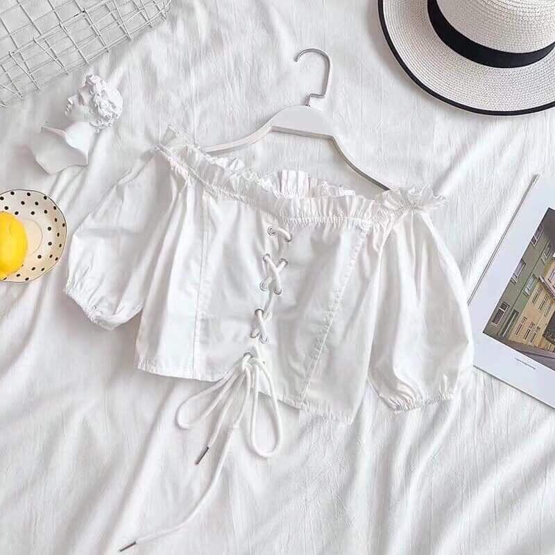 Áo trễ vai croptop tay lỡ đan dây trước dễ thương 1125A24B1