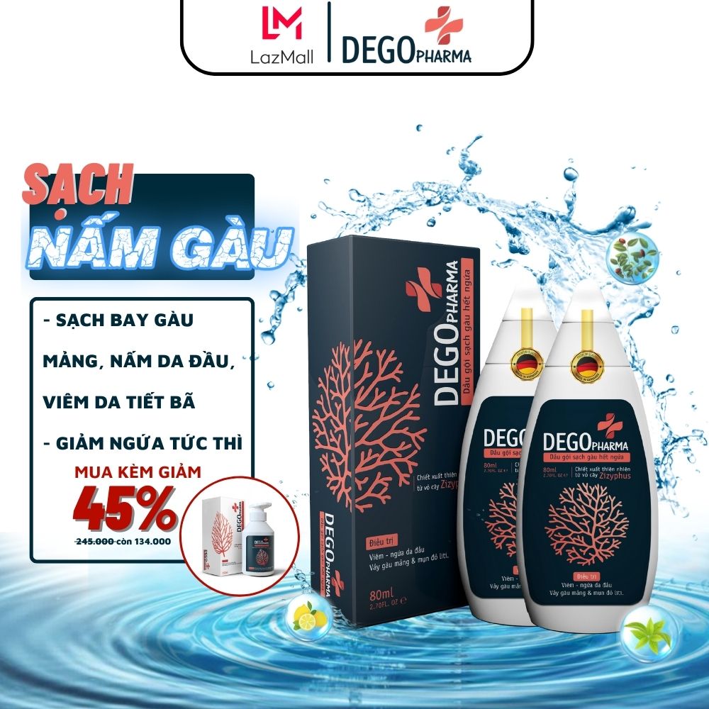 Combo 02 Dầu gội hết nấm da đầu và mảng gàu trắng Dego - dầu gội tri gàu, dầu gội tri nấm, hết ngứa, cải thiện vảy gàu trắng, á sừng, vảy nến, giảm rụng tóc và kích thích mọc tóc - nguyên liệu nhập khẩu từ Đức
