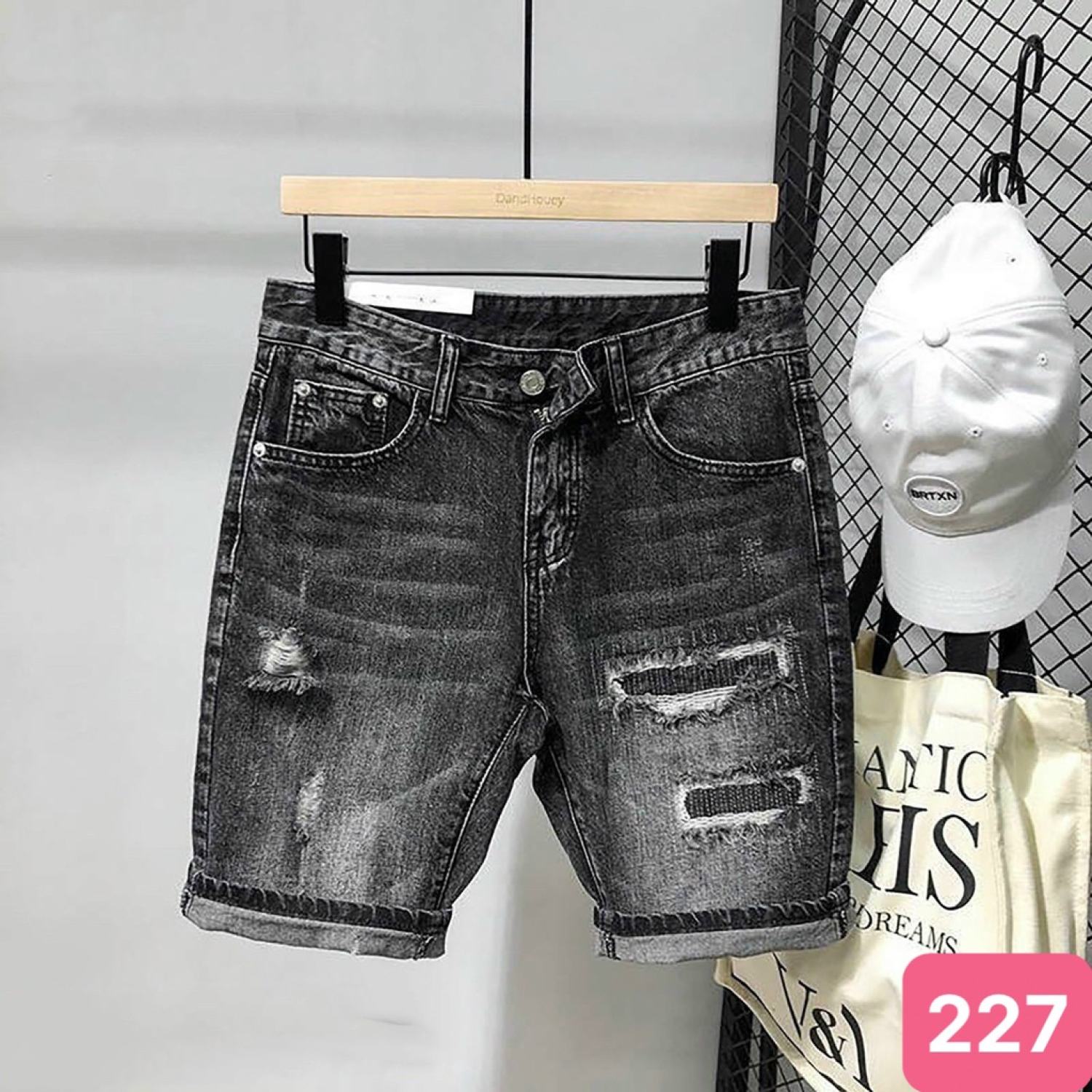 Quần short đùi jean nam xám đen trơn rách gối chất bò cao cấp co dãn 4 chiều cực đẹp, quần rin nam Hado08 Mẫu Mới